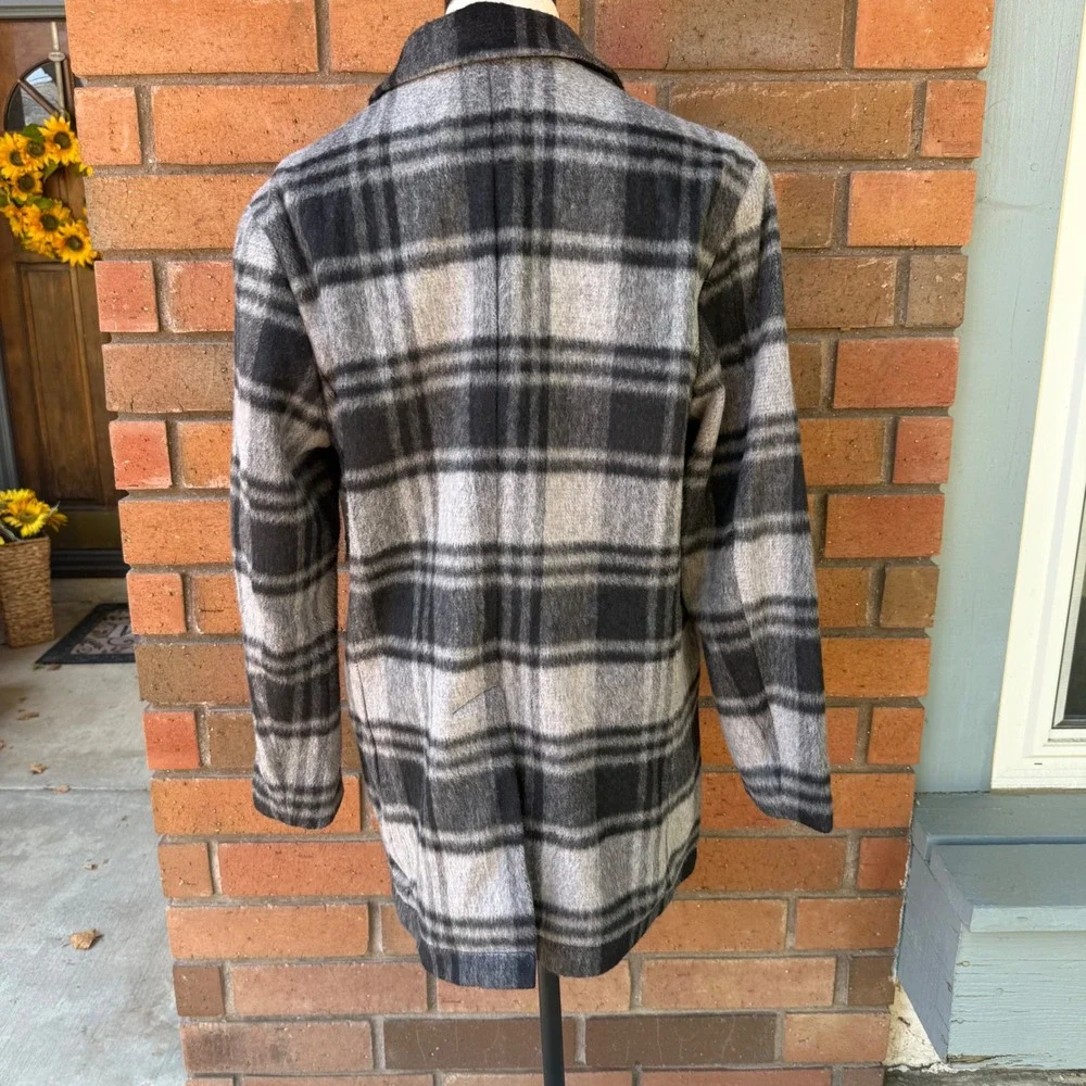 John Varvatos Carsen Coat Plaid Jacket‎ Wool Blend | Black Gray | Size Large